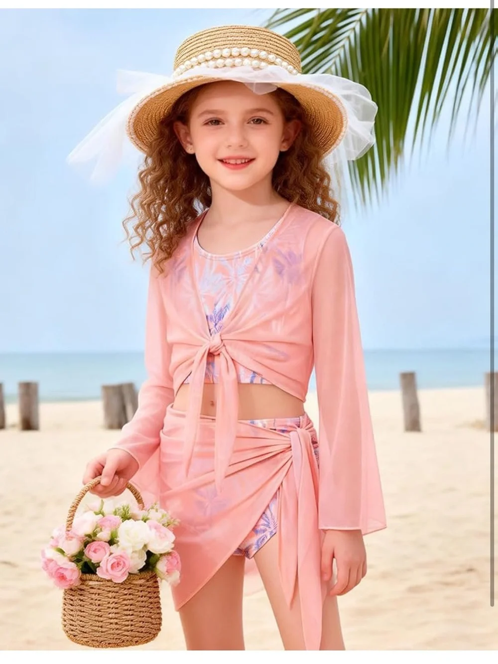 GRACE KARIN Girls Pink Bathing Suit Long Sleeve Rushguard Cute 1113/10